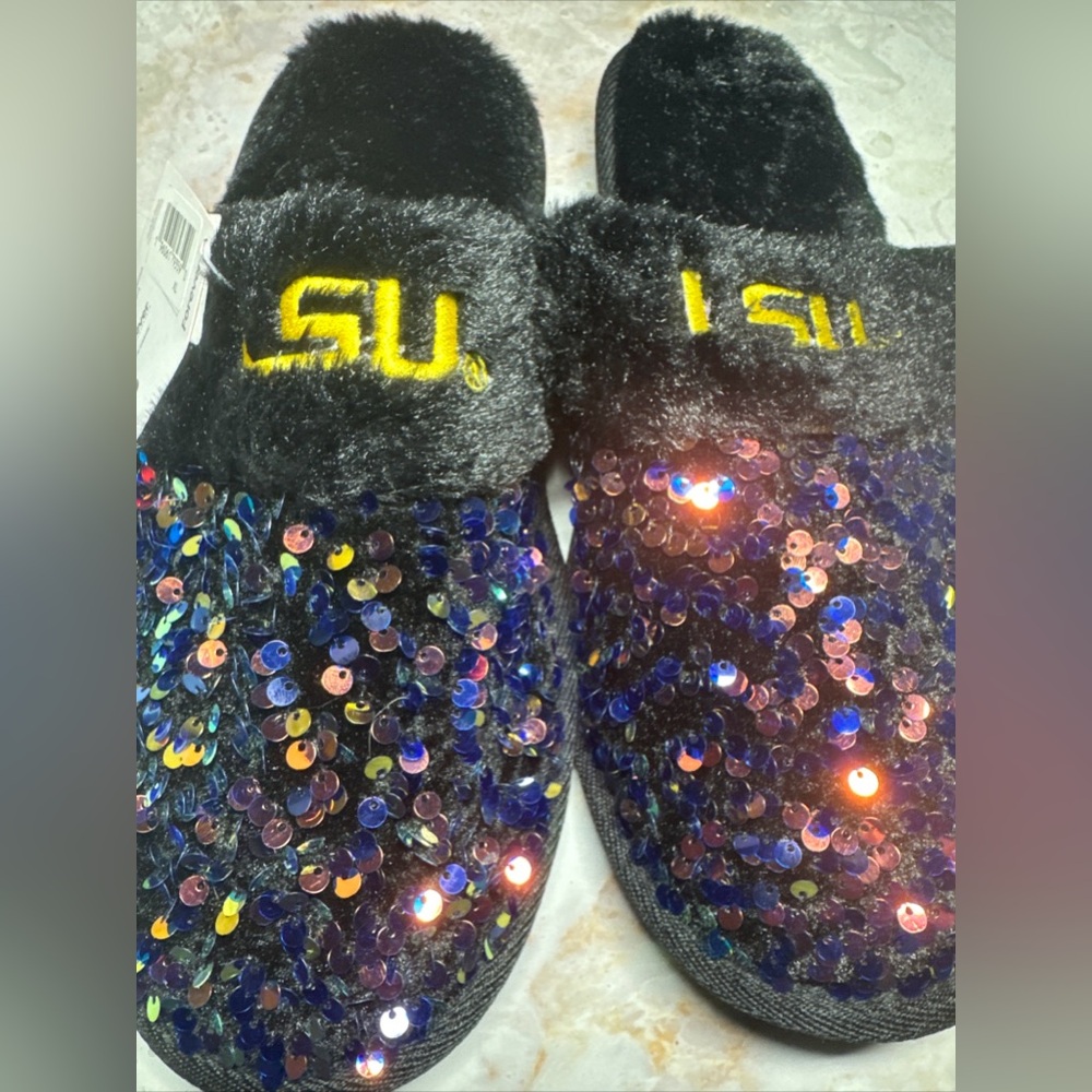LSU TIGERS-FOCO Womens NCAA Team  Sequin Slippers Size Large 11-12